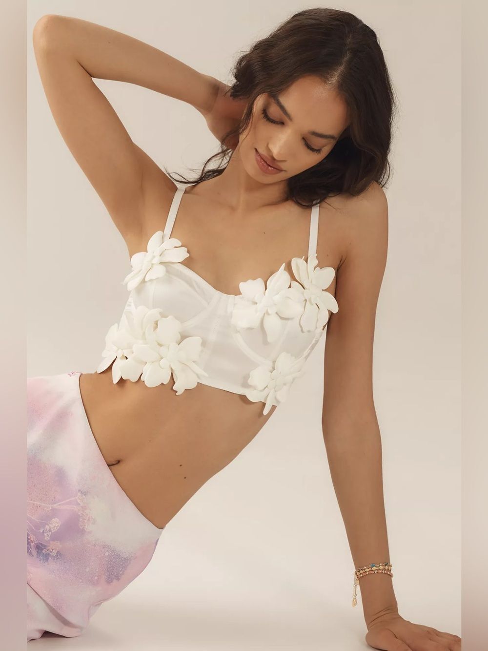 New By Anthropologie Appliqué Corset Top Size L